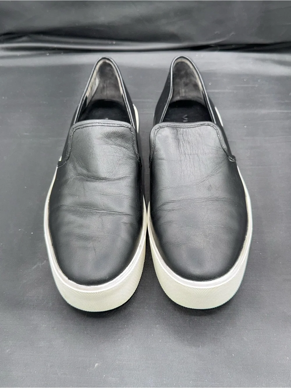 Vince Warren Black Leather Platform Slip On Sneakers 8 M Minimalist Quiet Lux